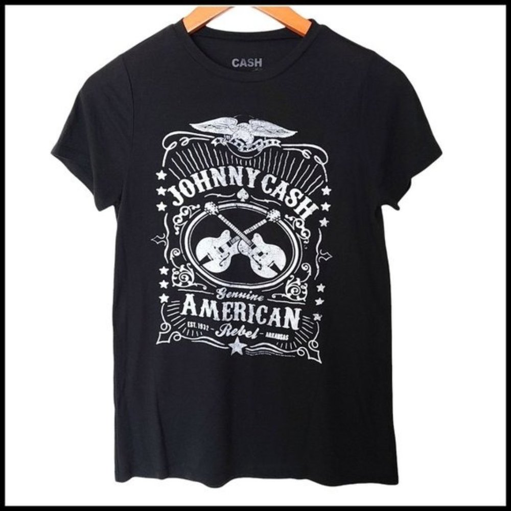JOHNNY CASH‎ Genuine American Rebel T-Shirt Mens M Medium Guitar Black